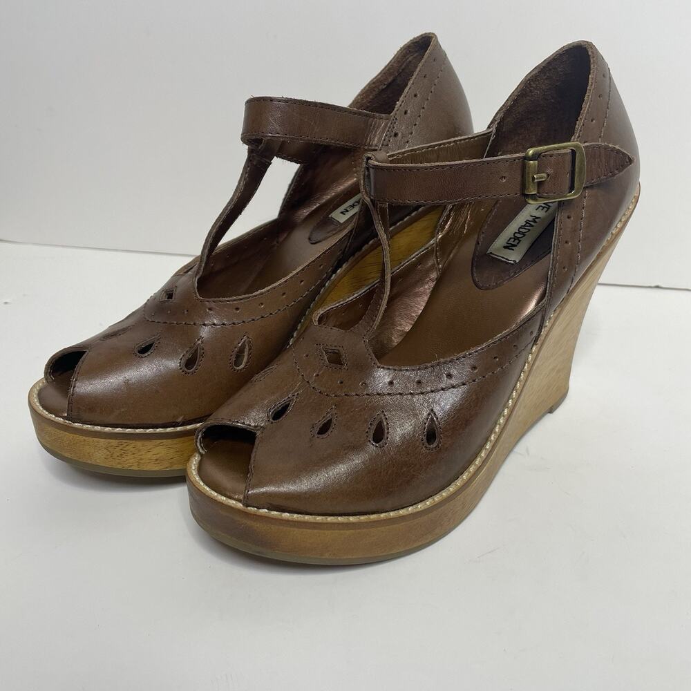Vintage Y2K Steve Madden Severine Wooden Platform Wedge Peep Toe Wedge - 6.5